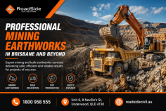 Choose Roadside Civil Solutions for safe, efficient and reliable mining and bulk earthworks. Our experienced team delivers site preparation, bulk excavation and large-scale earthmoving solutions for mining projects of all sizes across Brisbane and surrounding regions. Call 1800 958 555 to discuss your project requirements.