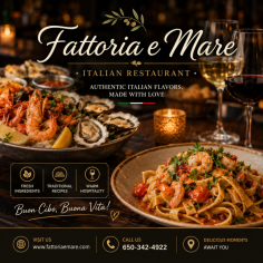 Experience the true flavors of Italy at Fattoria e Mare, your destination for authentic Italian cuisine near Santa Cruz. We proudly serve handcrafted pasta, fresh seafood, wood-fired specialties, crisp salads, and traditional Italian favorites made with high-quality, locally sourced ingredients. Whether you're planning a romantic dinner, a family gathering, or a casual meal with friends, our warm atmosphere and exceptional service create the perfect dining experience. Enjoy classic Italian recipes paired with fine wines and delicious desserts that bring the taste of Italy to your table. Visit www.fattoriaemare.com or call 650-342-4922 to reserve your table today and discover why Fattoria e Mare is a favorite choice for those searching for an Italian restaurant in Santa Cruz.