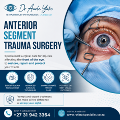 Anterior Segment Trauma Surgery is a specialized procedure performed to treat injuries affecting the front part of the eye, including the cornea, iris, lens, and surrounding structures. Using advanced surgical techniques, experienced ophthalmologists carefully repair damaged tissues, restore eye function, and help preserve vision following traumatic eye injuries. Every treatment plan is tailored to the patient's specific condition after a thorough eye examination. Choose a trusted eye specialist for anterior segment trauma surgery to receive prompt, expert care focused on protecting your vision and supporting long-term eye health.
