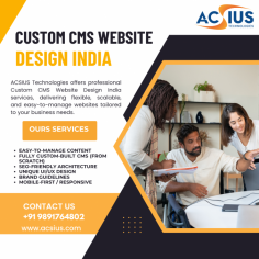 ACSIUS is a trusted Custom CMS Development Company India, delivering tailored content management solutions that simplify website management and support business growth. Our experienced developers build secure, scalable, and user-friendly CMS platforms with custom features, seamless integrations, and intuitive dashboards. Whether you need a bespoke CMS for your business, eCommerce platform, or enterprise application, we create flexible solutions that improve efficiency, enhance content management, and scale with your evolving needs.
