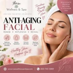Refresh your skin and bring back a healthy, youthful-looking glow with an anti-aging facial in San Mateo at Rose Wellness & Spa. Our professional facial treatments are designed to nourish and hydrate the skin while helping improve the appearance of fine lines, wrinkles, dullness, and uneven texture. Enjoy a relaxing spa experience tailored to your skincare needs and leave your skin feeling smoother, refreshed, and revitalized. Contact Rose Wellness & Spa today to learn more about our anti-aging facial services.